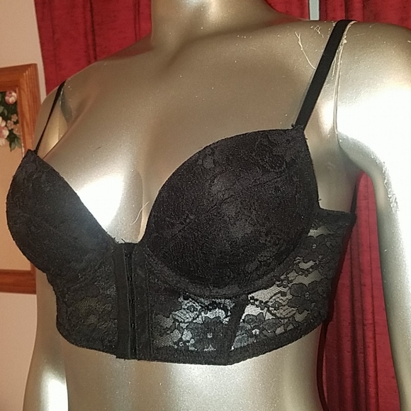 36B black lace sexy goth crop top bustier bra bralette cupped club party small - Picture 1 of 7